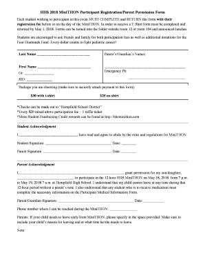 Fillable Online HHS 2018 MiniTHON Participant Registration Parent