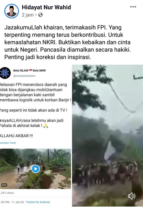 FPI Aktif Bantu Korban Bencana Wakil Ketua MPR Ucapkan Terima Kasih