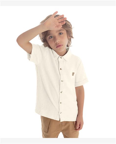 Riachuelo Camisa Infantil Masculina Botões Trick Nick Bege