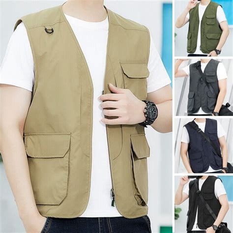 Men Multi Pocket Vest Waistcoat Sleeveless Jacket Hunting Gilet Outdoor