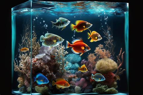 Fish tank with a coral reef in the background | Premium AI-generated image