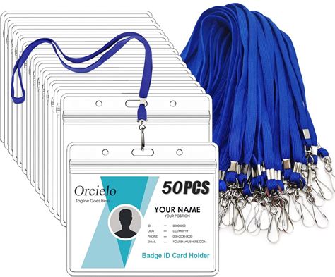 Buy 50Pcs Clear Plastic Horizontal Name Tags Badge ID Card Holders and 50Pcs Flat Neck Lanyards ...