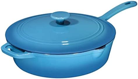 Bruntmor 5 Qt Turquoise Enamel Cast Iron Sauté Pan With Lid 5 Quart