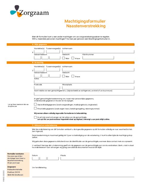 Fillable Online Machtigingsformulier Szvk Nl Fax Email Print Pdffiller