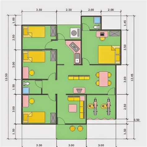 Denah Rumah 3 Kamar Ukuran 6x12 Terbaik Dan Terbaru