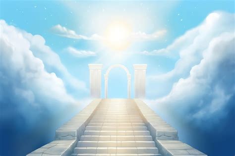 Premium Ai Image A Digital Painting Of A Stairway With A Sky Background