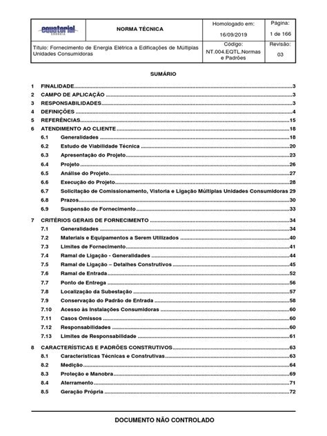 Nt004eqtl Normas E Padrões Fornecimento De Energia Elétrica A