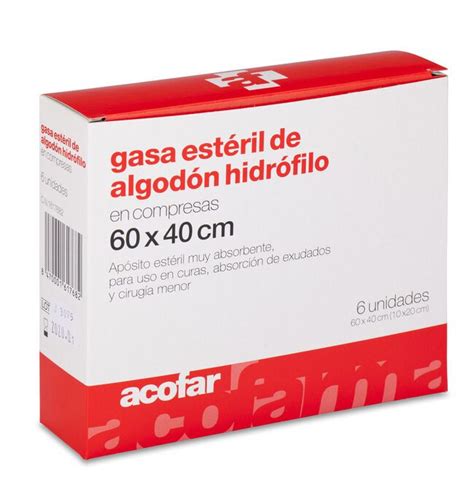 GASA ESTERIL ALGODON HIDROFILO COMPRESAS ACOFAR 6 UNIDADES 60 Cm X 40