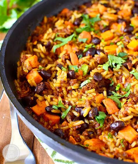 Chorizo Sweet Potato And Black Bean Rice Skillet Iowa Girl Eats