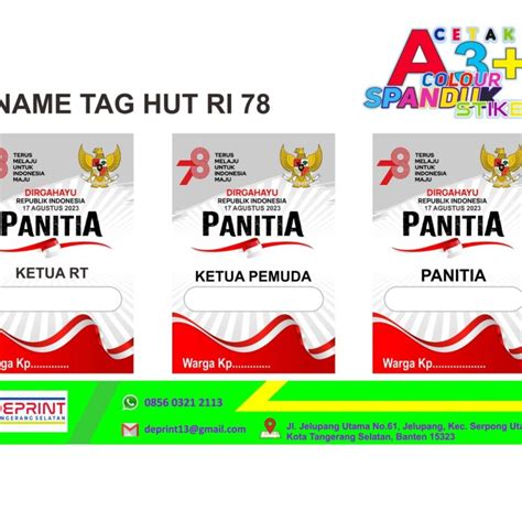 Jual Name Tag Panitia HUT RI Ke 78 Kota Tangerang Selatan De Print