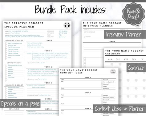 Podcast Planner Editable Bundle Pack Podcast Template Etsy Uk