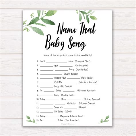 Botanical Name That Song Baby Shower Game Baby Song Games Etsy