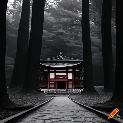 Temple In Japan With A Dark Forest Backdrop On Craiyon