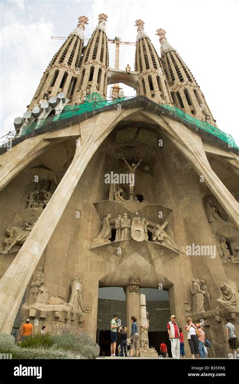 Spain Barcelona West Passion Facade Of Sagrada Familia Church Designed