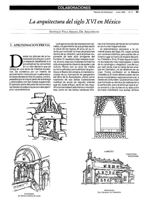 La Arquitectura Del Siglo Xvi En México Revista De Edificación Junio 1989 N O 6 85 La