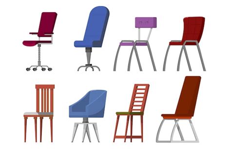 Ensemble de chaises différentes pour le style de dessin animé de bureau