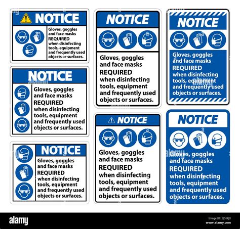 Notice Glovesgogglesand Face Masks Required Sign On White Backgroundvector Illustration Eps