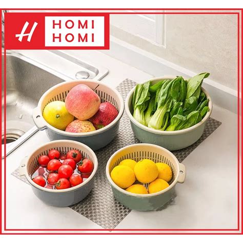 Jual HomiHomi Tempat Penyimpanan Makanan Plastik Dapur 2 Lapis Baskom