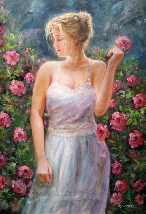 Girl In The Rose Garden Oil Painting By Vishalandra Dakur