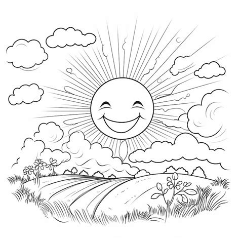 Un Sol De Dibujos Animados Con Una Cara Sonriente En Un Campo