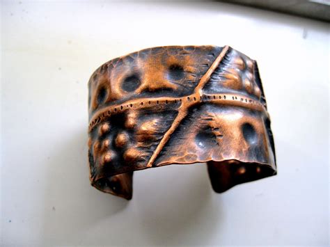 Bracelet Cuff Copper Textured Hammered Fold Formed Antiqued Made To