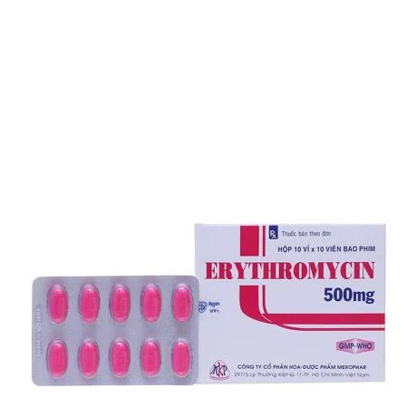 Viên nén Erythromycin 500mg Khánh Hòa điều trị nhiễm khuẩn đường hô hấp