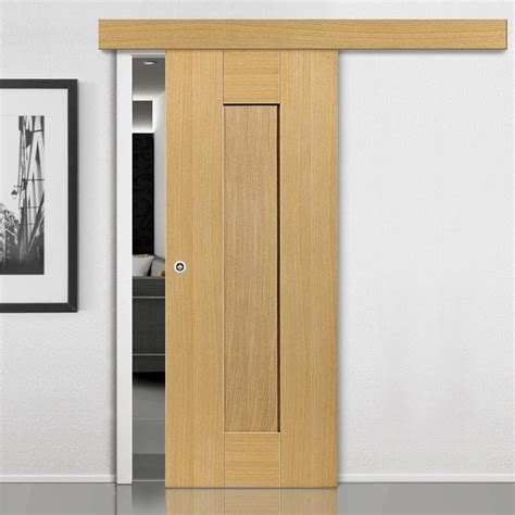 Single Sliding Door Wall Track Axis Oak Shaker Door Prefinished