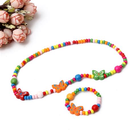 1 Lot Parure Fantaisie Collier Bracelet En Bois Bijoux Enfant Petite