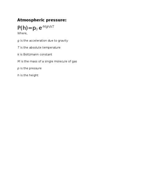 Atmospheric Pressure Formula | PDF | Pressure | Quantity