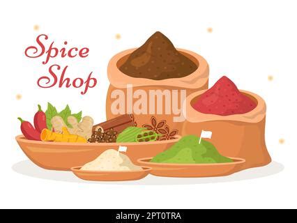 Spice Shop With Different Hot Spices Condiment Exotic Fresh Seasoning