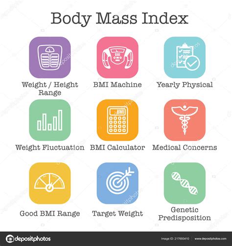 Imc Conjunto Iconos Del Índice Masa Corporal Con Máquina Imc Vector