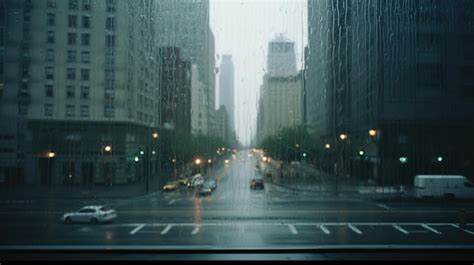 Premium AI Image | Rainy City View Through Glass Window