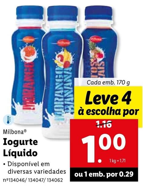 Promoção Milbona Iogurte Líquido 170g em Lidl