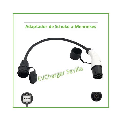 Cable Adaptador De Clavija Tipo 2 Mennekes A Schuko Hembra 16A 3 4 Kw