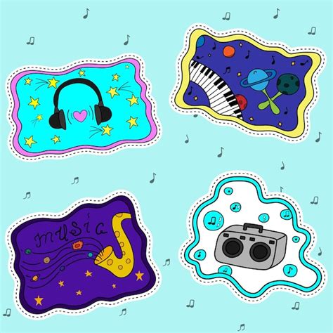 Divertidos Dibujos Animados Coloridos Pegatinas Musicales Auriculares