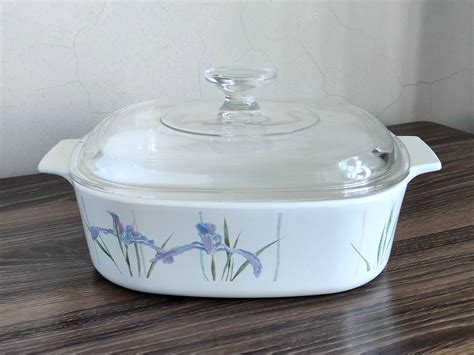 Corningware Shadow Iris Flower Liter Square Casserole Dish Dutch Oven