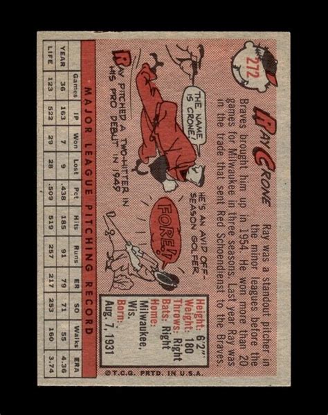 1958 Topps Set Break 272 Ray Crone EX EXMINT GMCARDS EBay