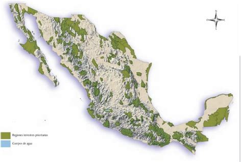 Mapa de las regiones terrestres prioritarias en México