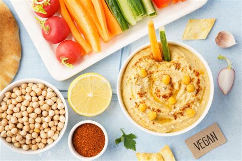 Hummus Dip Served With Fresh Vegetable Sticks Stock Image Image Of