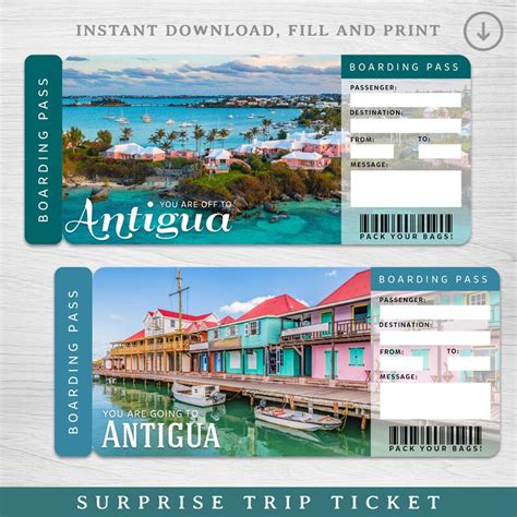 Digital Antigua Surprise Trip T Ticket Printable Antigua Boarding Pass Boarding Pass