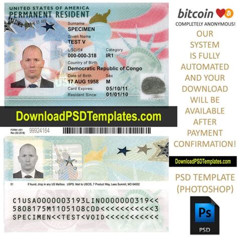 US Permanent Resident Template Green Card PSD File Green Card Usa