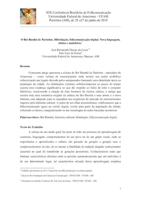 Pdf Xix Confer Ncia Brasileira De Folkcomunica O Universidade