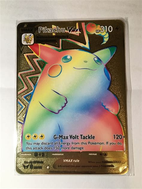 Mavin | Pikachu VMAX Rainbow Shiny Gold Metal Collectible Pokemon Card NM