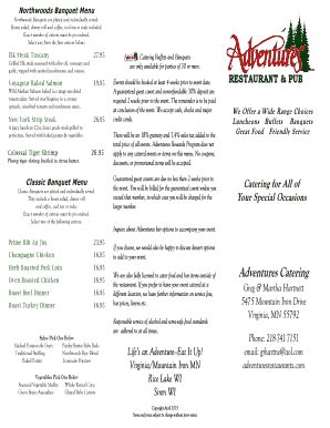 Fillable Online Northwoods Banquet Menu Fax Email Print PdfFiller