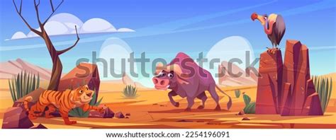 Cartoon African Wild Animals On Savannah Stock Vector (Royalty Free ...