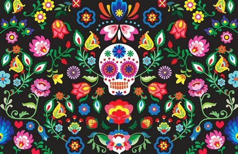 Sugar Skull Dia De Muertos Wallpapermuralsflowers Día De Muertos