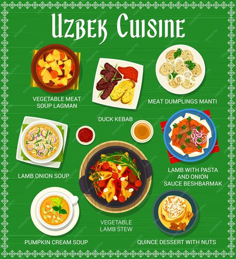 Premium Vector | Uzbek cuisine menu national food of uzbekistan