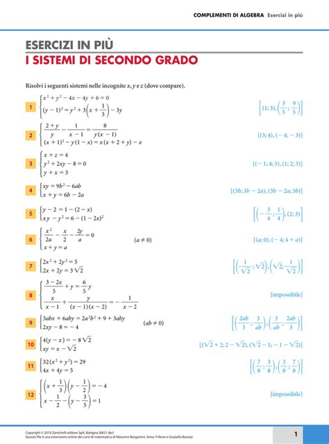 ESERCIZI IN PIÙ I SISTEMI DI SECONDO GRADO