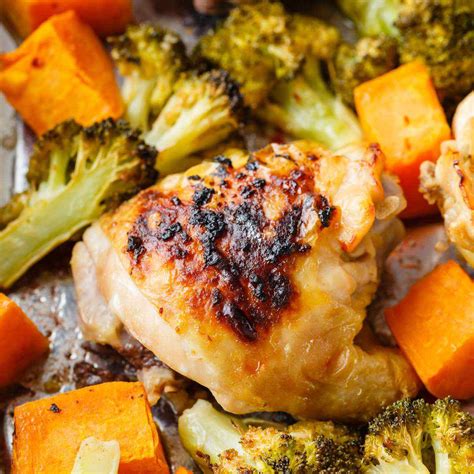 Sheet Pan Chicken Thighs With Sweet Potato And Broccoli Paleo Grubs