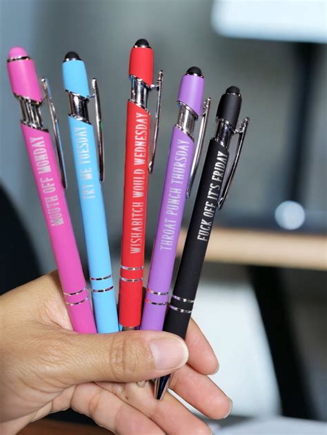 Days Of The Week Funny Pen Set Attitude Humor Set 5 Engraved Pens Adult